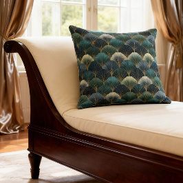 Cojín Decorativo Teal Navy Gold Art Deco Fan Pattern