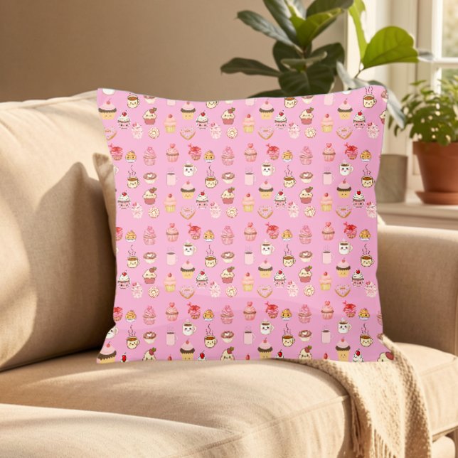 Cojín Decorativo teal pink dualsided coffee cupcake donut pattern (Subido por el creador)