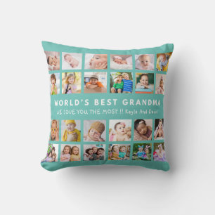 Cojín Decorativo Teal World’s Best Grandma Grandkids 24 Foto