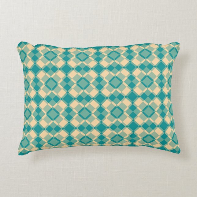 Cojín Decorativo Teal Yellow Checker Argyle Pattern (Anverso)