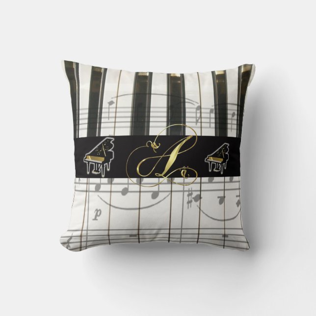 Cojín Decorativo Teclado de piano de cola del monograma "A" (Anverso)