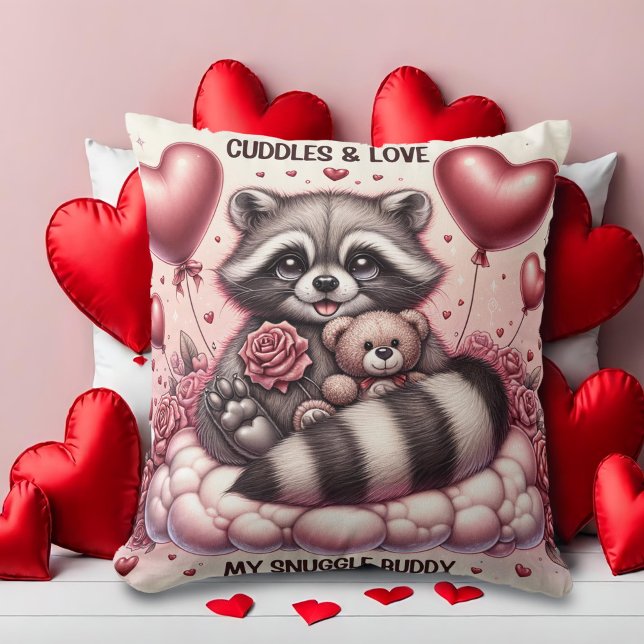 Cojín Decorativo Teddy Bear Cuddle Raccoon Valentines (Subido por el creador)
