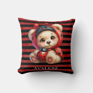 Cojín Decorativo Teddy Bear Ladybug Stripes Chica Baby Shower Gift