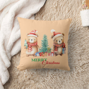 Cojín Decorativo Teddy Bear Santa Red Verde Feliz Navidad Fiesta