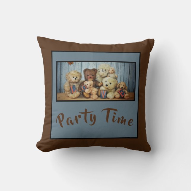 Cojín Decorativo Teddy con amigos Fiesta - (Anverso)