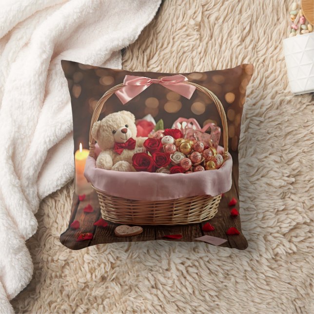 Cojín Decorativo Teddy Rose Basket Romantic Valentine Decorative (Manta)