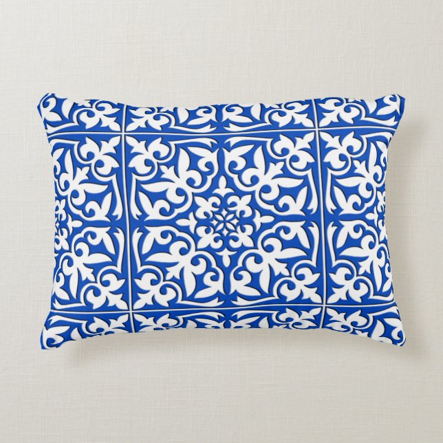 Cojín Decorativo Teja marroquí - azul y blanco de cobalto (Anverso)
