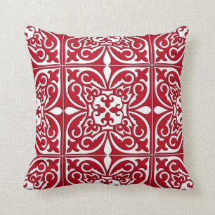 Cojín Decorativo Teja marroquí - rojo oscuro y blanca