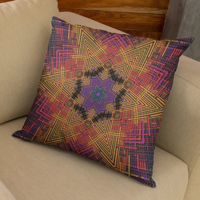 Cojín Decorativo Tejer Mandala Naranja amarillo y morado (Subido por el creador)