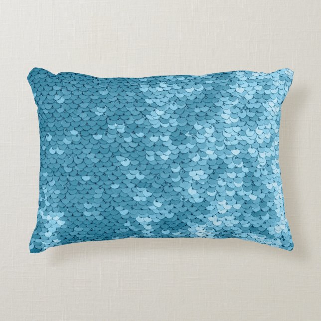 Cojín Decorativo Tejido brillante azul cielo con secuencias, fondo  (Anverso)