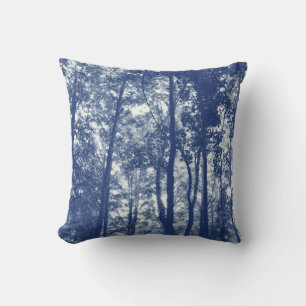 Cojín Decorativo Tejido de bosques - Efecto cianotipio