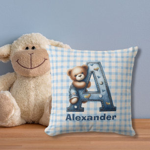 Cojín Decorativo Tejido De Denim Monograma Teddy Bear