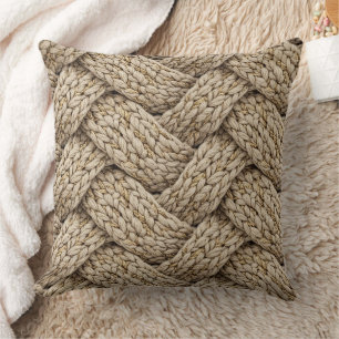Cojín Decorativo Tejido de punto de hilo trenzado – Beige cálido