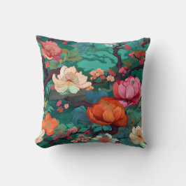 Cojín Decorativo Tejido japonés de kimono Sakura y peonía