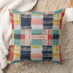 Cojín Decorativo Tejido vibrante - Patrón retro Boho controlado