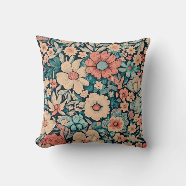 Cojín Decorativo Tela de flores bohemias (Anverso)