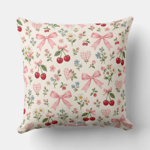Cojín Decorativo Tela de flores con lazo de cereza vintage   Gi ros