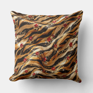 Cojín Decorativo Tela de tigre de rosa de cristal rojo