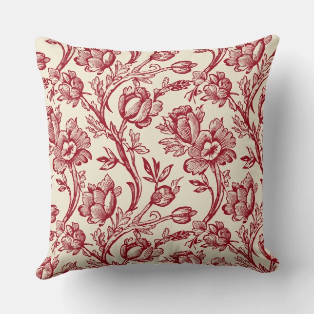 Cojín Decorativo Tela de Tulipanes Rojo y Crema - Decoración campes (Reverso )