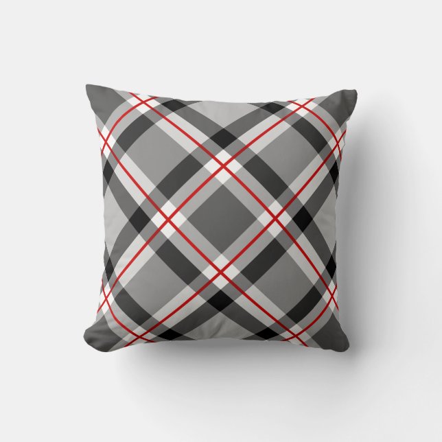 Cojín Decorativo Tela escocesa moderna grande, negro, blanco, gris (Anverso)