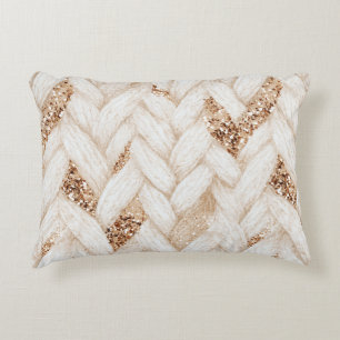 Cojín Decorativo Tela Falsa Tejida Blanca con Brillo Dorado