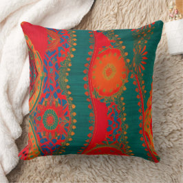 Cojín Decorativo tela marroquí exótica rojo naranja azul verde turq