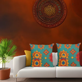 Cojín Decorativo tela marroquí naranja rojo exótico verde verde azu