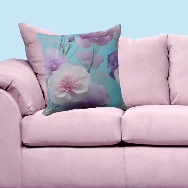 Cojín Decorativo tela suave azul violeta rosa seda flores (Subido por el creador)