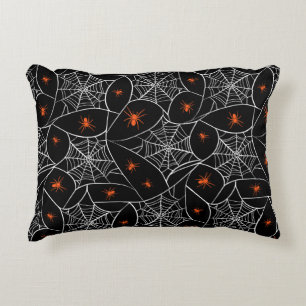 Cojín Decorativo telaraña de Halloween y fondo de arañas.