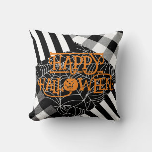 Cojín Decorativo Telaraña de parches en blanco y negro de Halloween