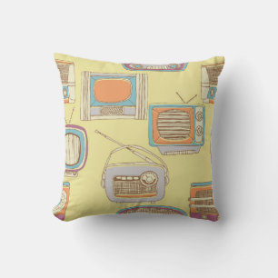 Cojín Decorativo televisión y radio retro. patrón transparente
