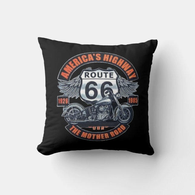 Cojín Decorativo Tema básico oscuro Ruta 66 Motocicletas (Anverso)
