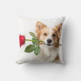 Cojín Decorativo tema de amor animal con rosa roja