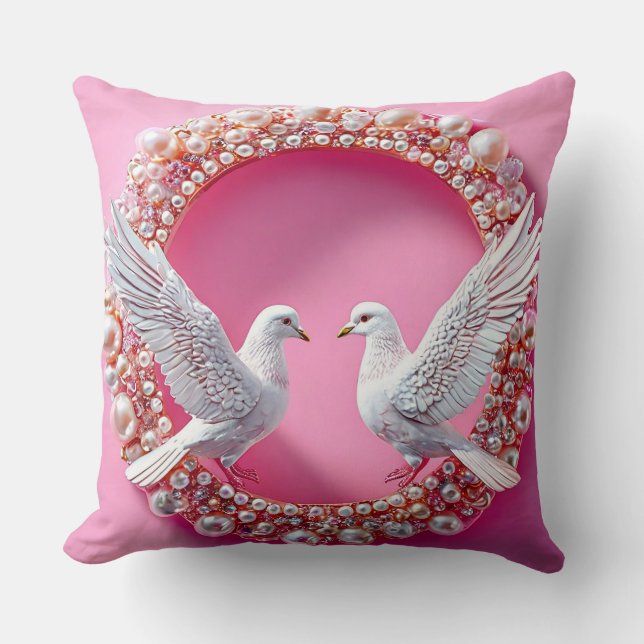 Cojín Decorativo Tema de Amor Romántico Bodas Palomas (Anverso)