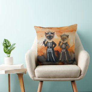 Cojín Decorativo Tema de Halloween para amantes de gatos siameses