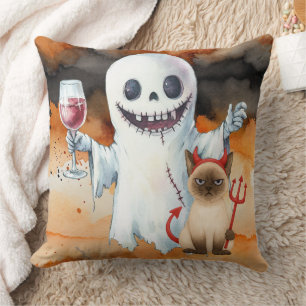 Cojín Decorativo Tema de Halloween para amantes de gatos siameses
