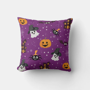 Cojín Decorativo Tema de Halloween púrpura patrón ininterrumpido