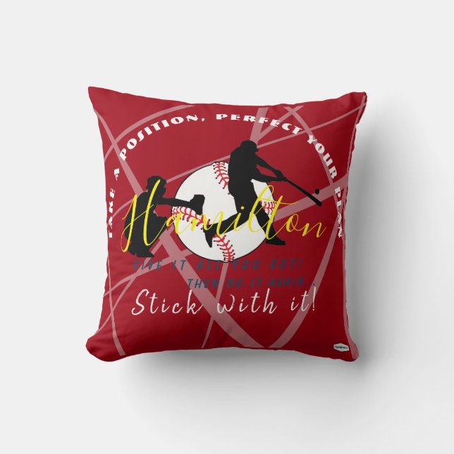 Cojín Decorativo Tema del béisbol Pillow personalizado HAMbyWG rojo (Anverso)