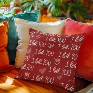 Cojín Decorativo Tema del día de San Valentín Rojo Blanco Te amo Pa