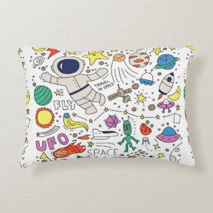 Cojín Decorativo Tema espacial en el ilustracion estilo doodle