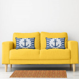 Cojín Decorativo Tema Náutico Azul Blanco Ancla Franja Marina