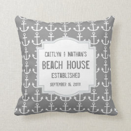 Cojín Decorativo Tema náutico de los gris plateados con las anclas