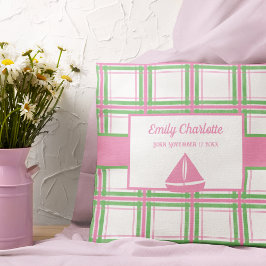 Cojín Decorativo Tema náutico rosa, verde y blanco