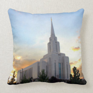 Cojín Decorativo Templo mormón de la montaña Oquirrh Utah puesta de