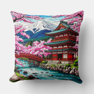Cojín Decorativo Templo tradicional japonés y puente