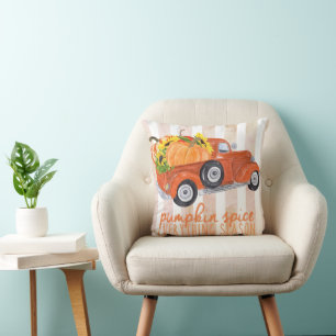 Cojín Decorativo Temporada de Especias de Calabaza Camión Naranja