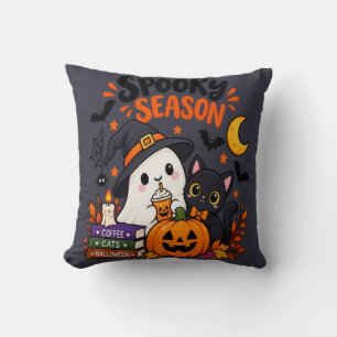 Cojín Decorativo Temporada espeluznante Fantasma y gato negro