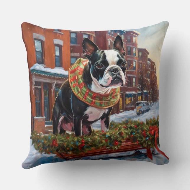 Cojín Decorativo Temporada festiva de los Navidades Boston Terrier (Reverso )
