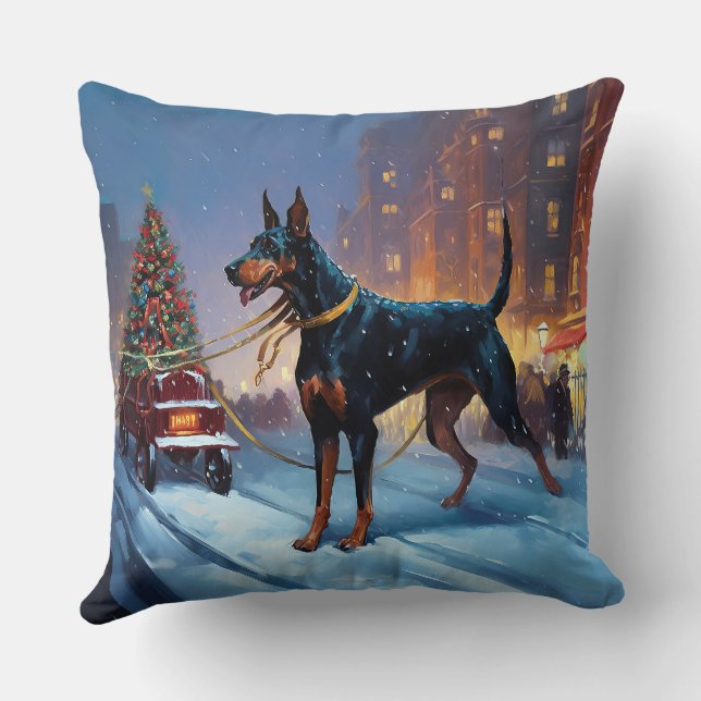 Cojín Decorativo Temporada festiva de Navidades Doberman (Reverso )