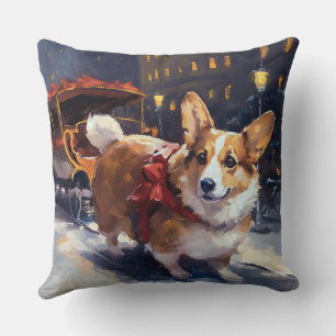 Cojín Decorativo Temporada Navideña Festiva de Corgi